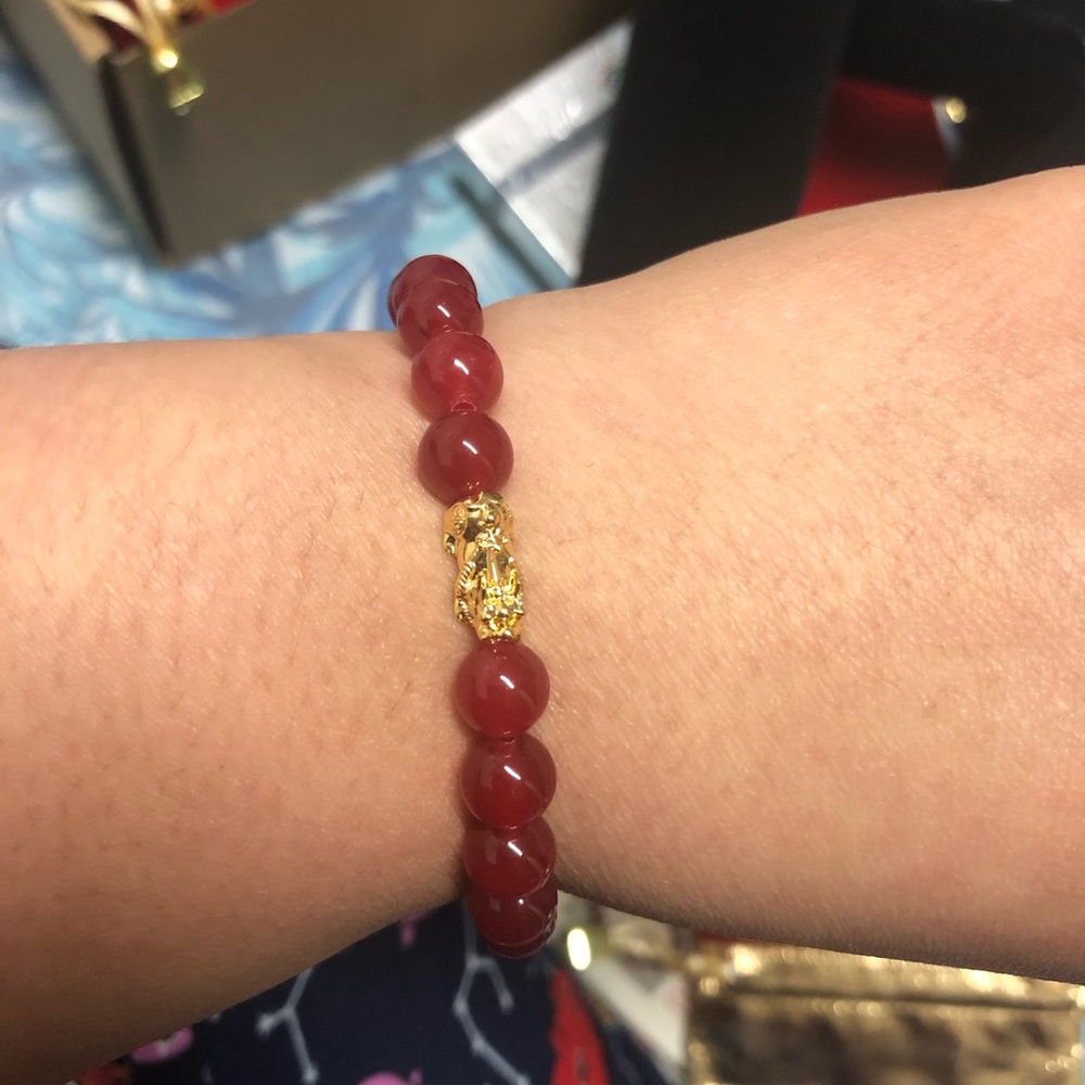 Red Beaded Bracelet with Gold Accent
